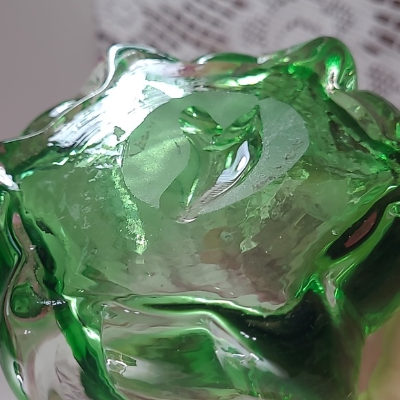 Vintage Teleflora Watermelon Art Glass Swirl Scallop Edge Vase - Picture 9 of 10